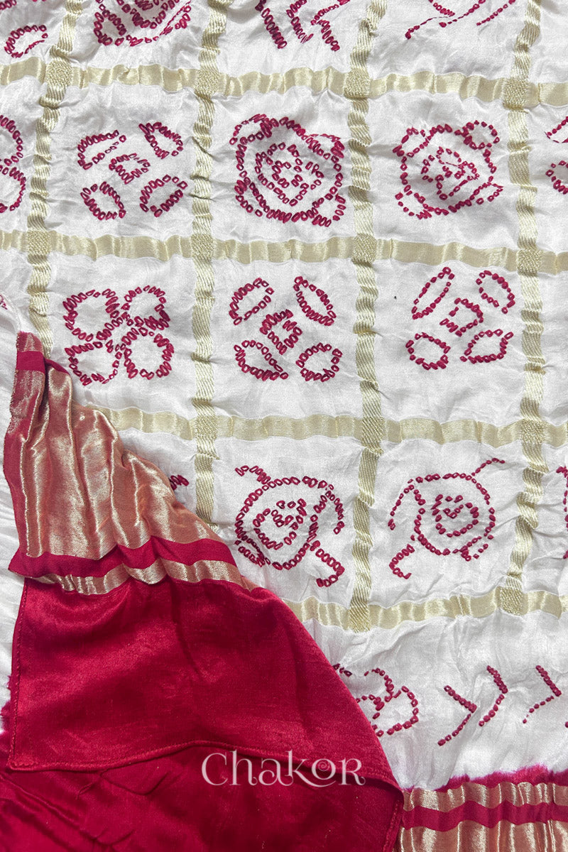 Offwhite Mashru Kurta Set Fabric with Bandhani Silk Dupatta | Kutch Tie Dye