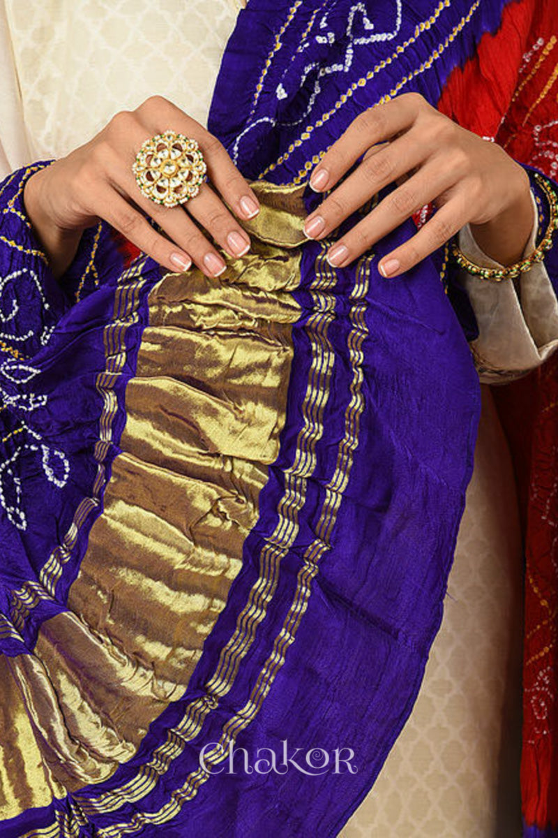 Red Purple Bandhani Gaji Silk Dupatta