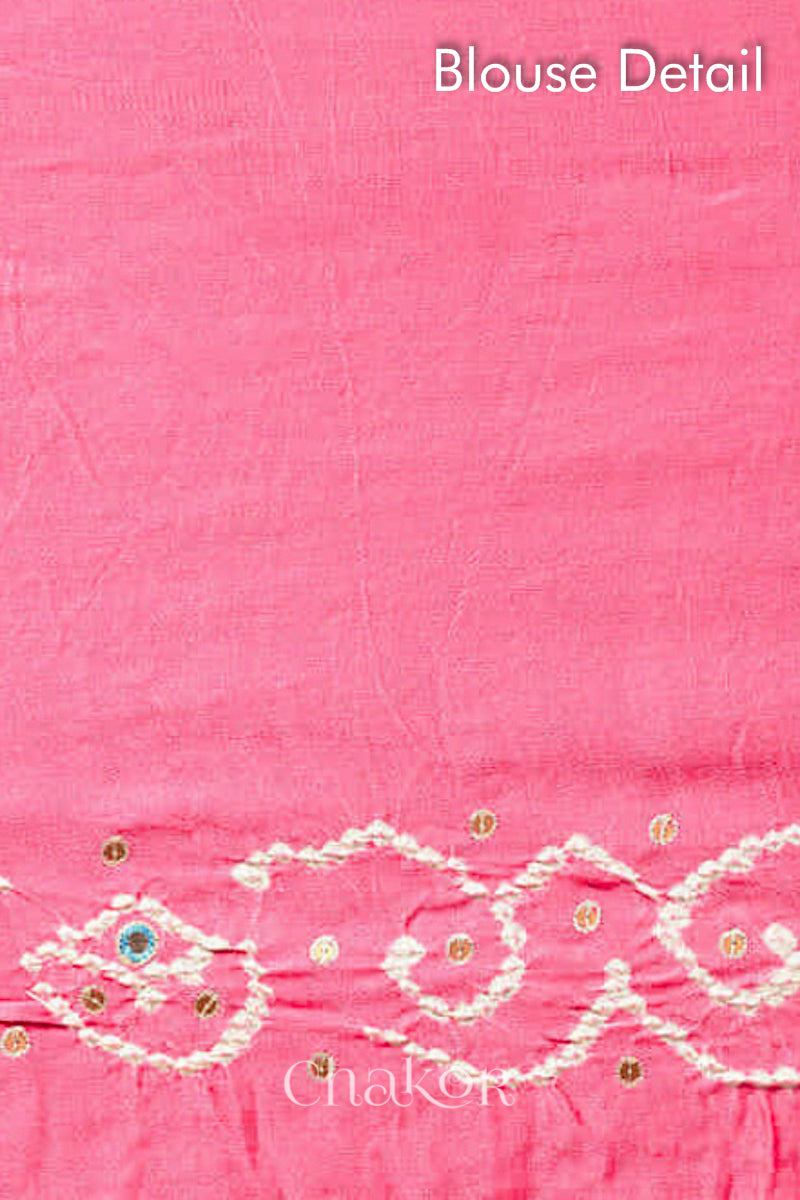 Chakor's traditional Pink bandhani pure silk saree with embroidery