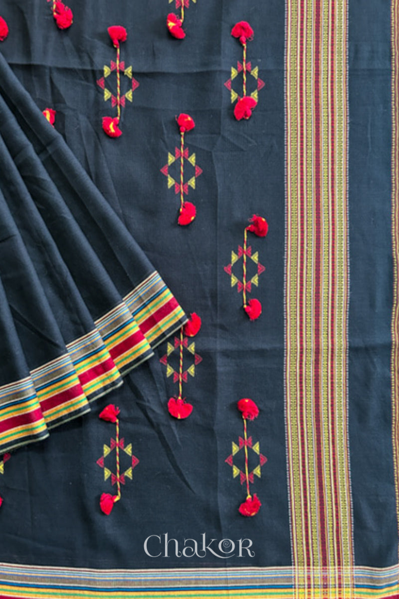 Handloom Black Bhujodi Cotton Saree by Chakor.