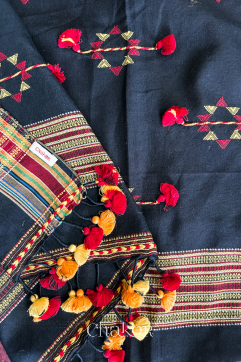 Handloom Black Bhujodi Cotton Saree by Chakor.