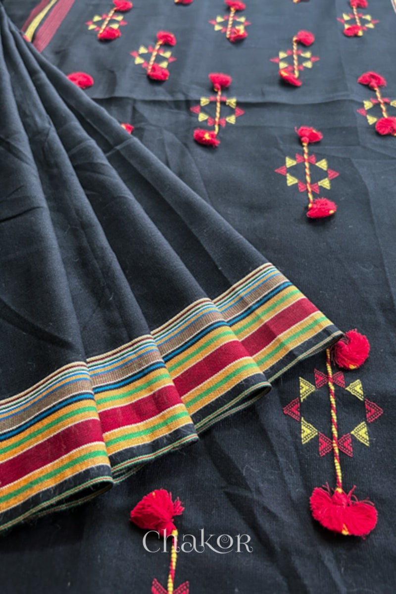 Handloom Black Bhujodi Cotton Saree by Chakor.