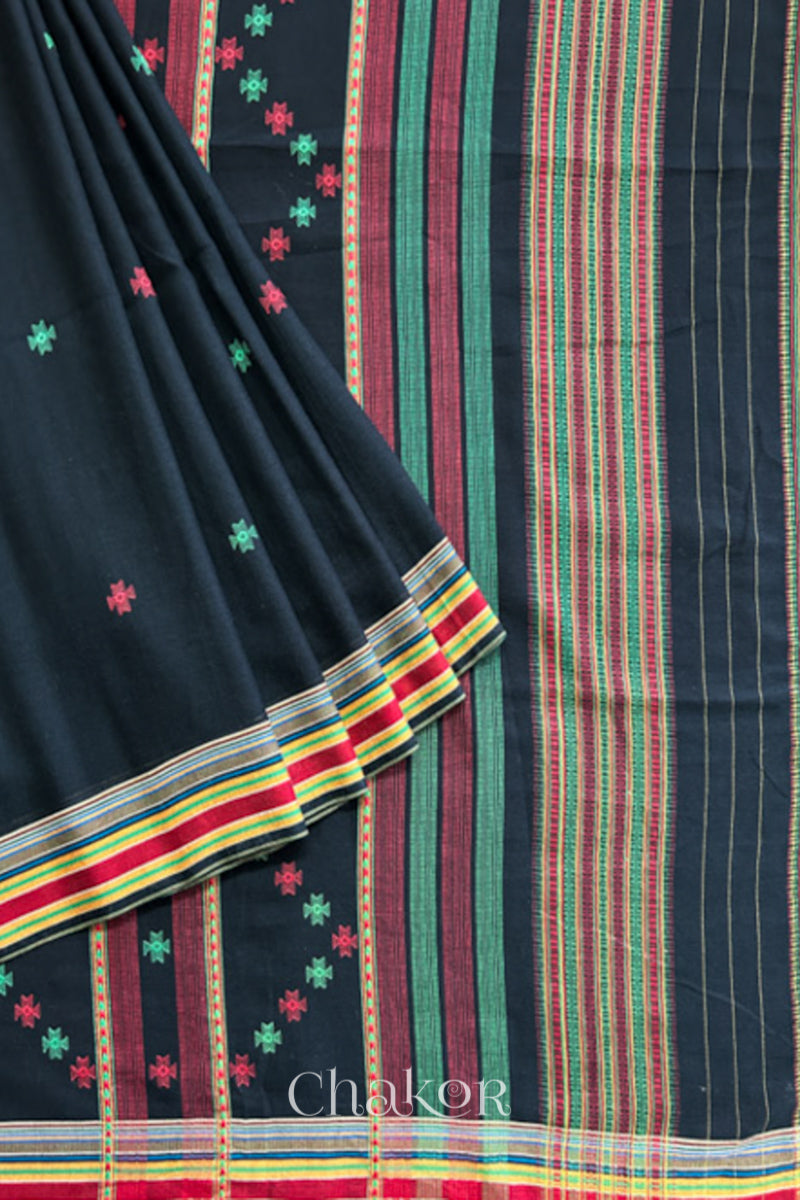 Handloom Black Bhujodi Cotton Saree by Chakor.