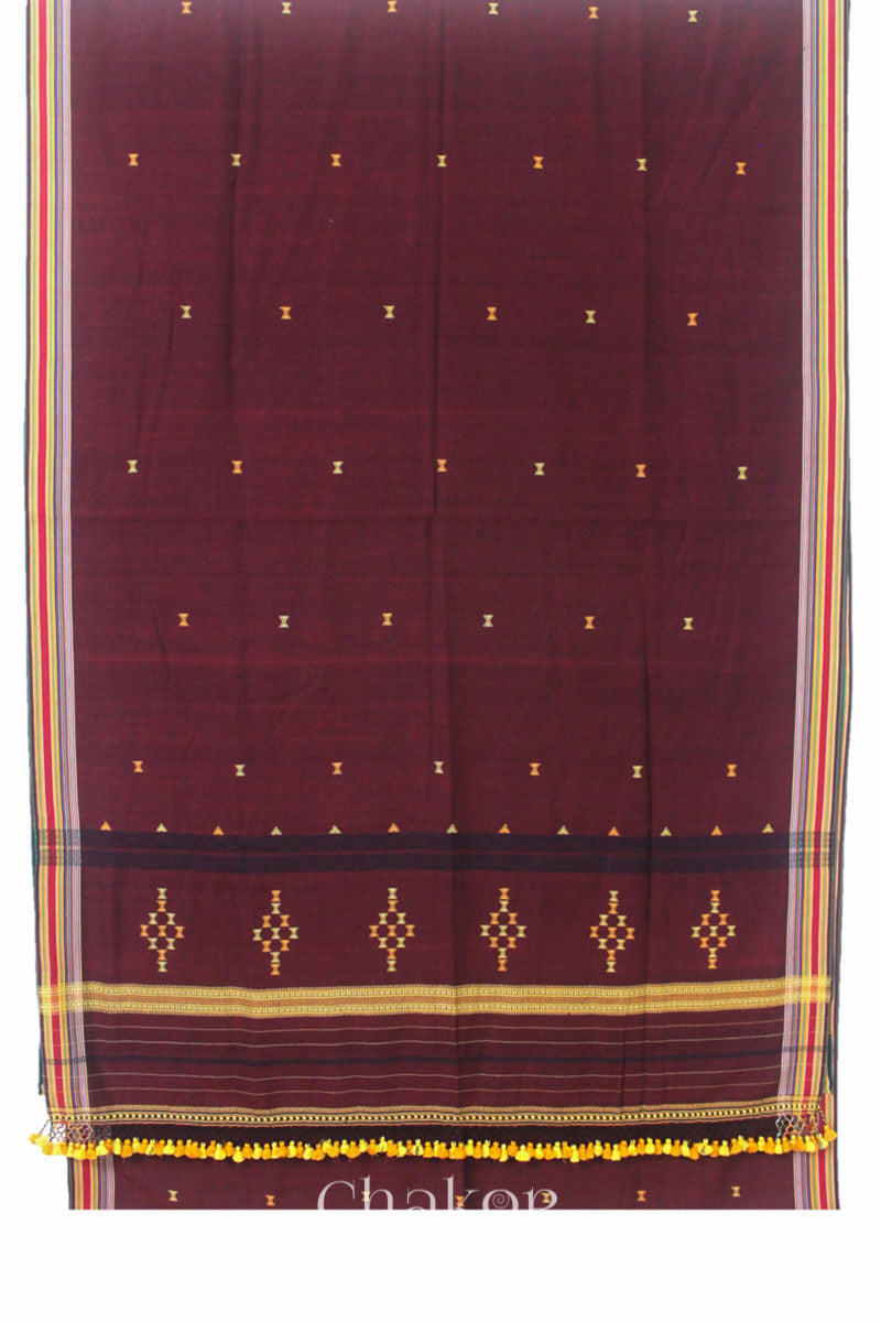 Handloom Maroon Bhujodi Cotton Saree by Chakor.