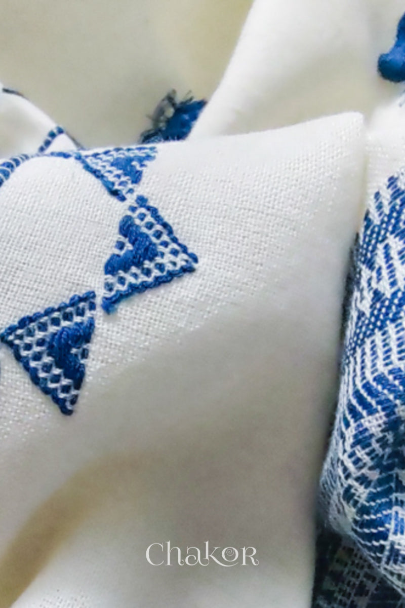 Handloom Off-white Blue Bhujodi Cotton Saree by Chakor.
