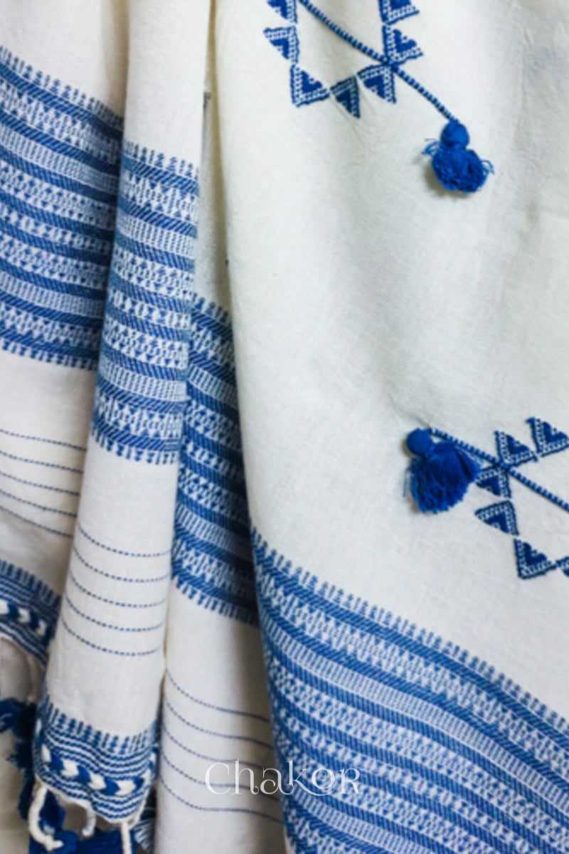 Handloom Off-white Blue Bhujodi Cotton Saree by Chakor.