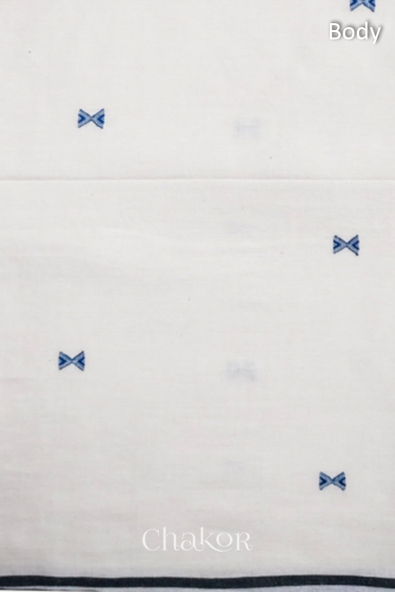 Handloom Off-white Blue Bhujodi Cotton Saree by Chakor.