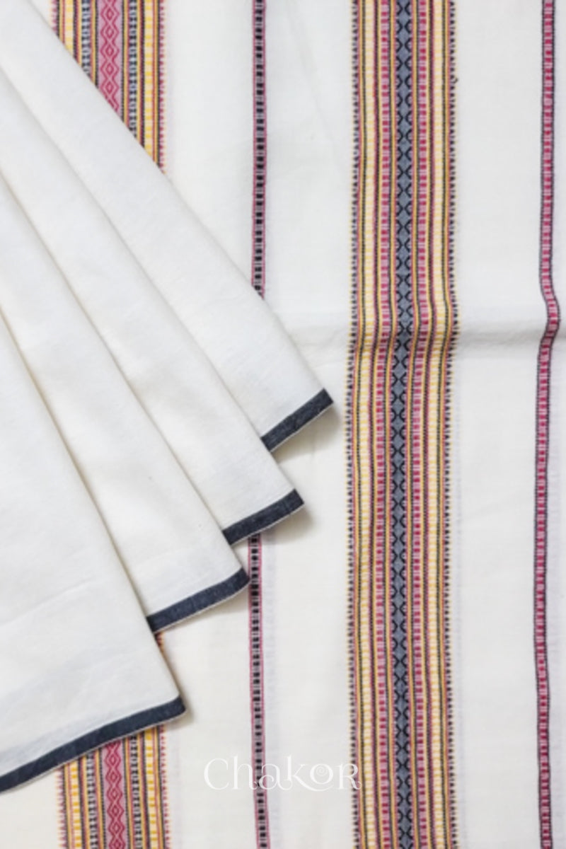 Handloom Off-white Bhujodi Cotton Saree by Chakor.