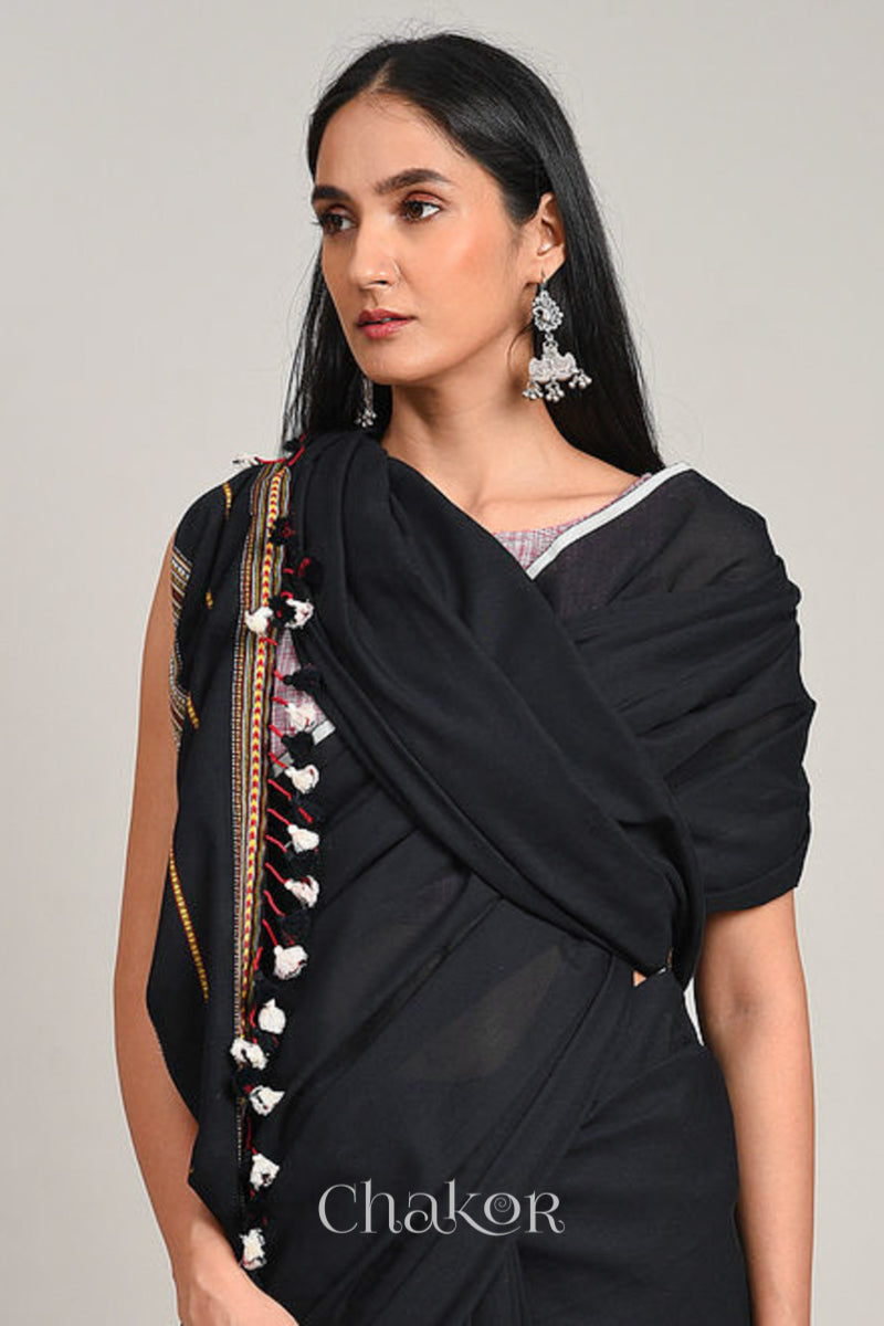 Handloom Black Bhujodi Cotton Saree by Chakor.