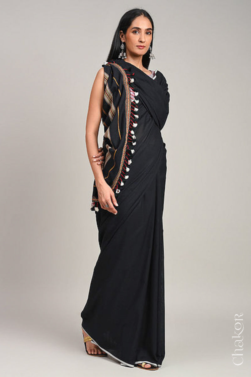 Handloom Black Bhujodi Cotton Saree by Chakor.