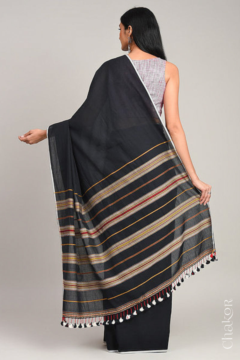 Handloom Black Bhujodi Cotton Saree by Chakor.