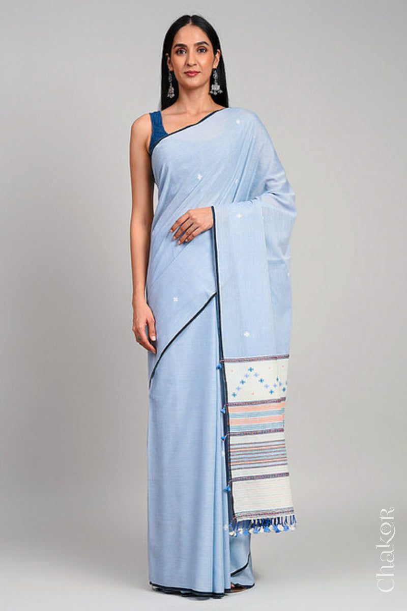 Blue Offwhite Bhujodi Cotton Saree
