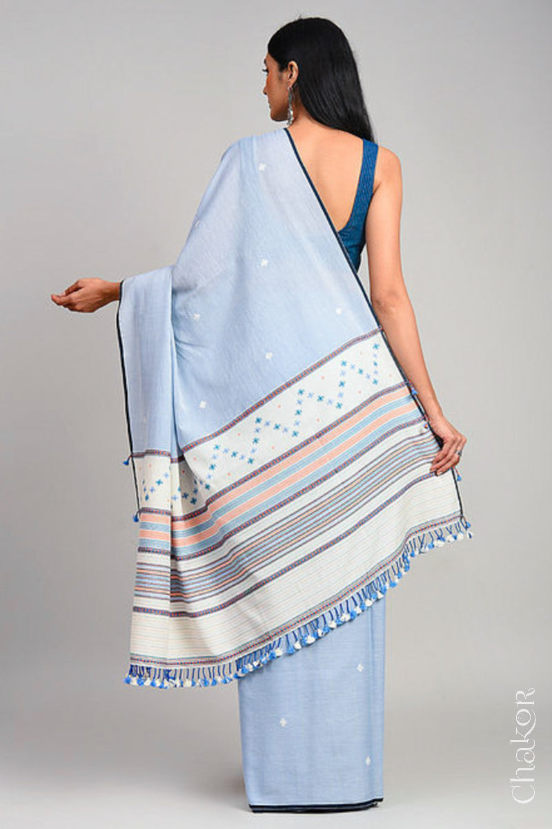 Handloom Blue Offwhite Bhujodi Cotton Saree by Chakor.