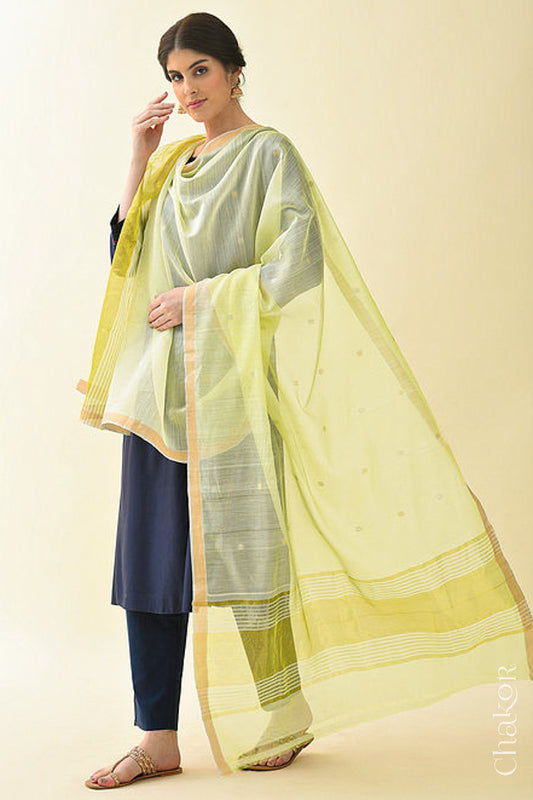 Pale Lime Yellow Chanderi Silk Cotton Dupatta