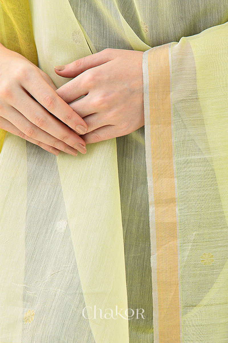 Pale Lime Yellow Chanderi Silk Cotton Dupatta