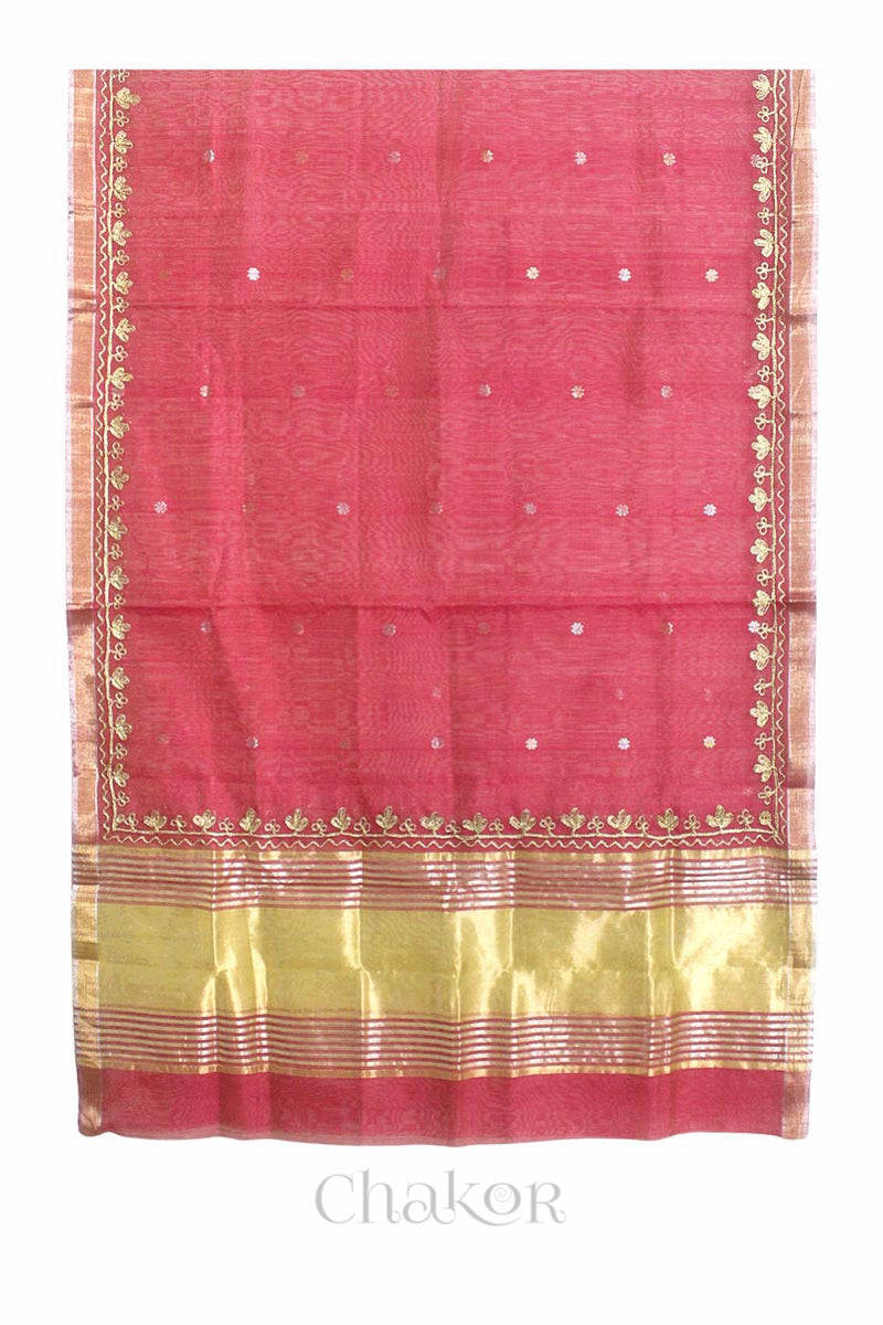 Light Red Chanderi Silk Cotton Dupatta