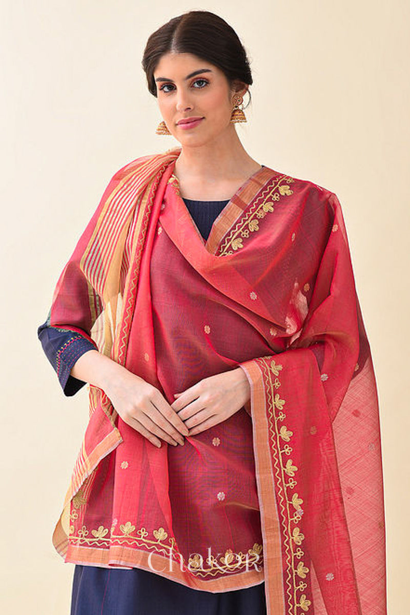 Light Red Chanderi Silk Cotton Dupatta