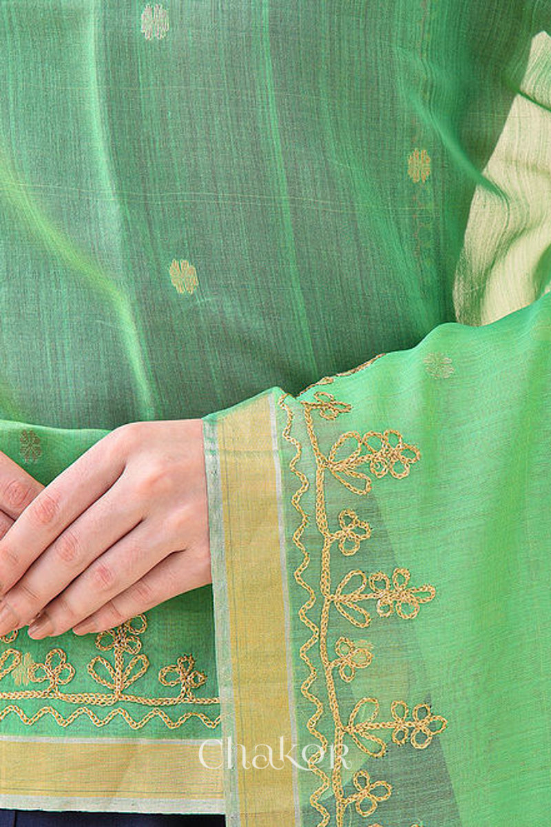 Green Chanderi Silk Cotton Dupatta
