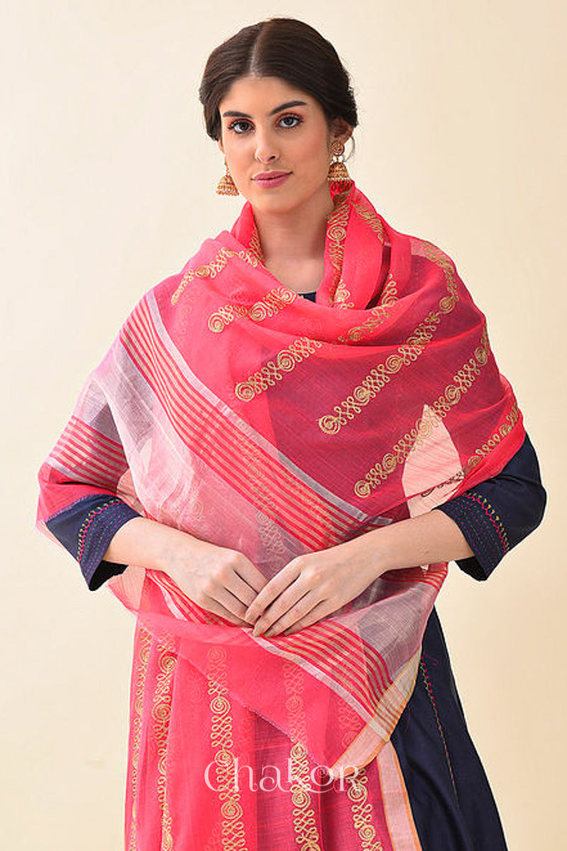 Fuschia Chanderi Silk Cotton Dupatta