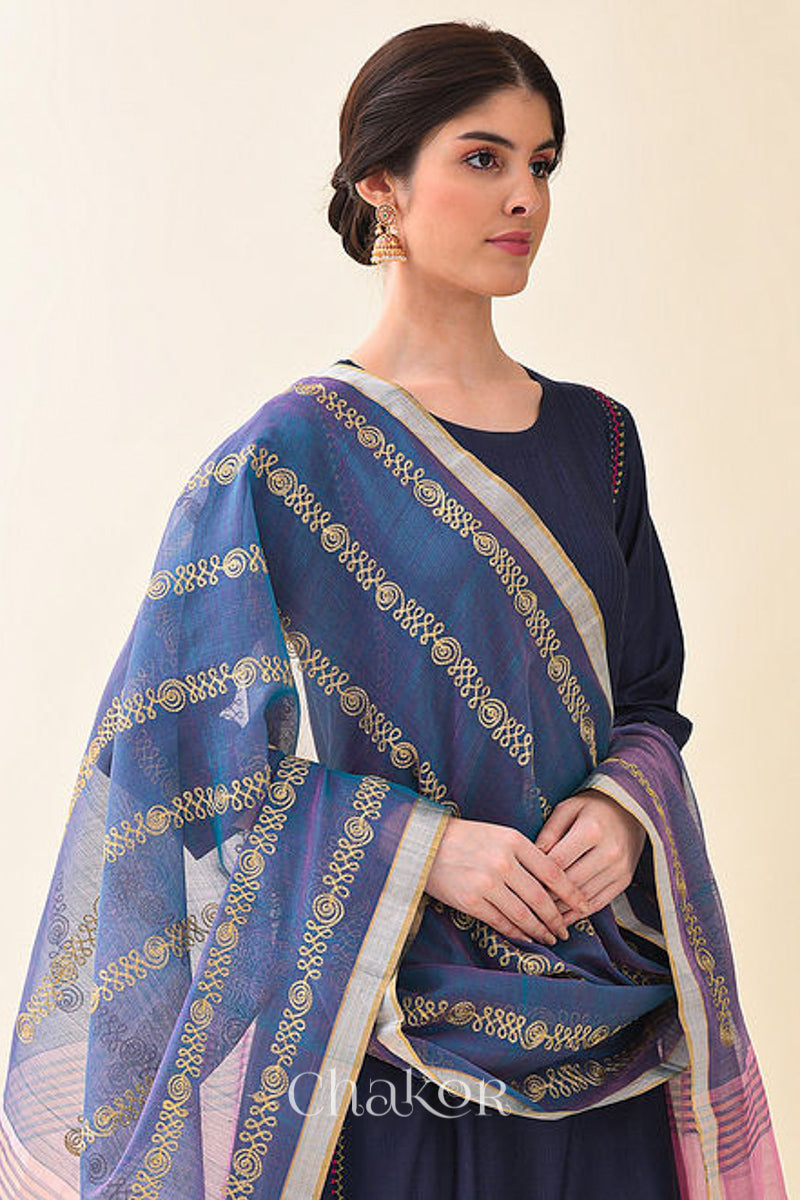 Blue Chanderi Silk Cotton Dupatta