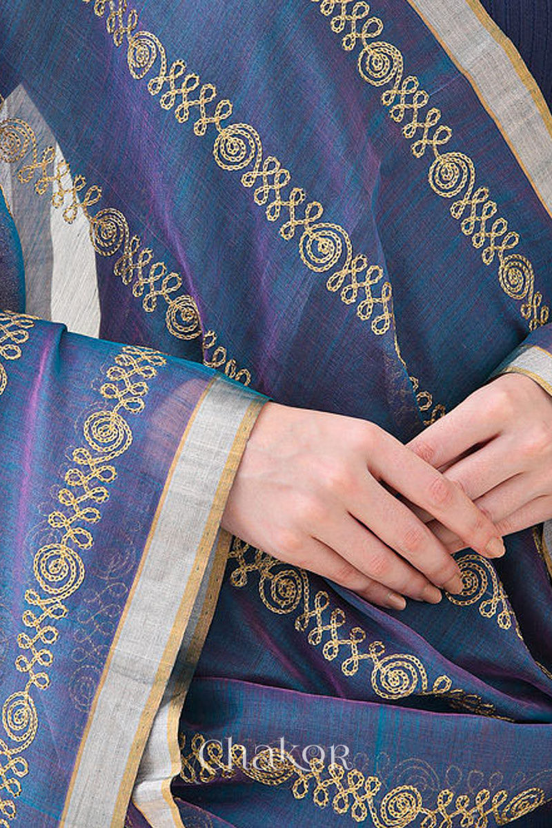 Blue Chanderi Silk Cotton Dupatta