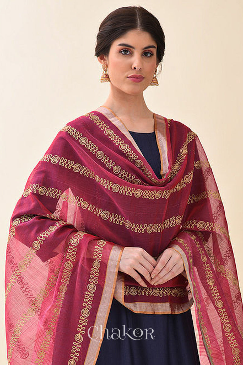 Maroon Chanderi Silk Cotton Dupatta