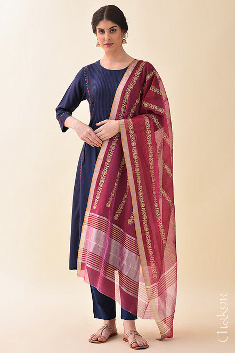 Maroon Chanderi Silk Cotton Dupatta