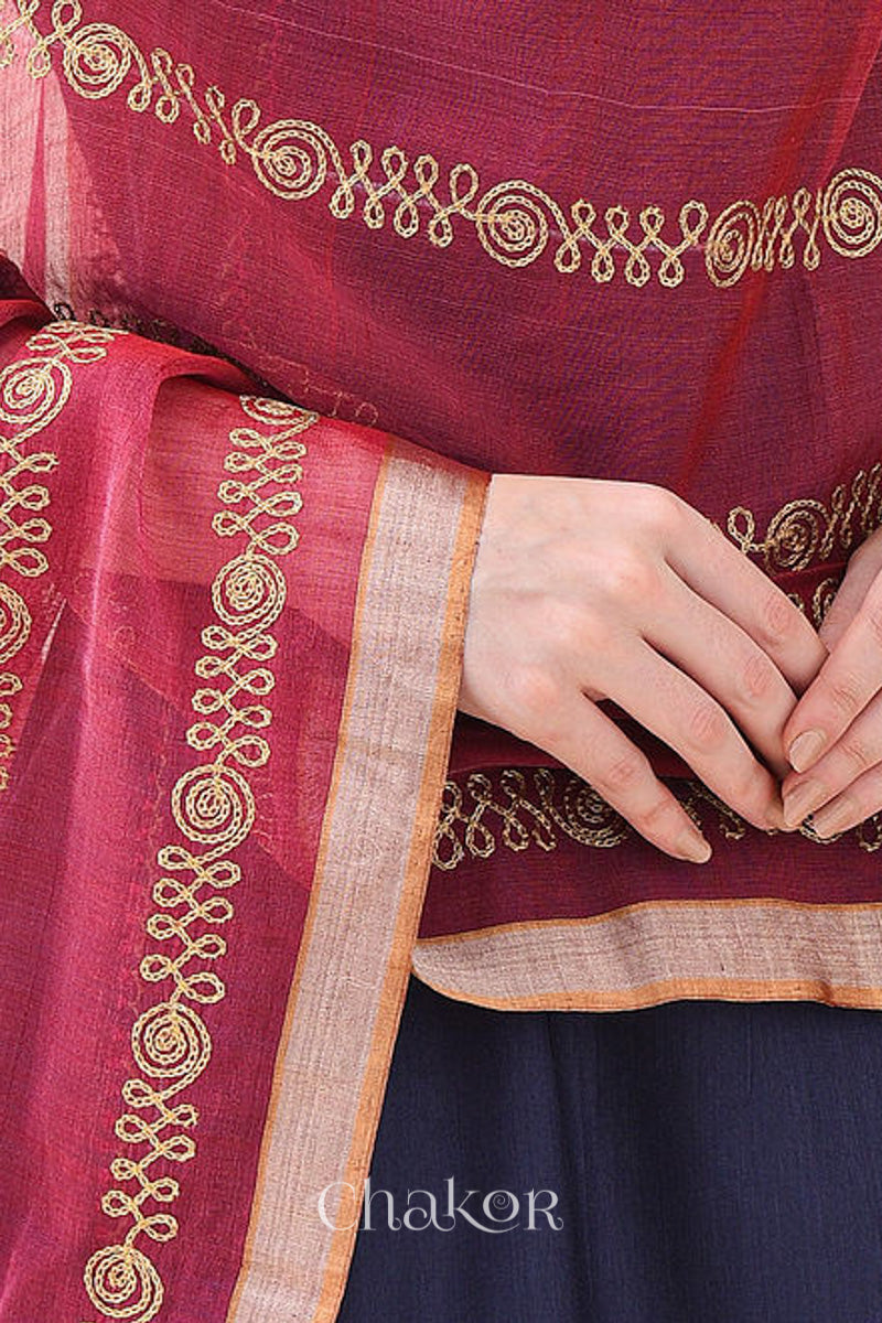 Maroon Chanderi Silk Cotton Dupatta