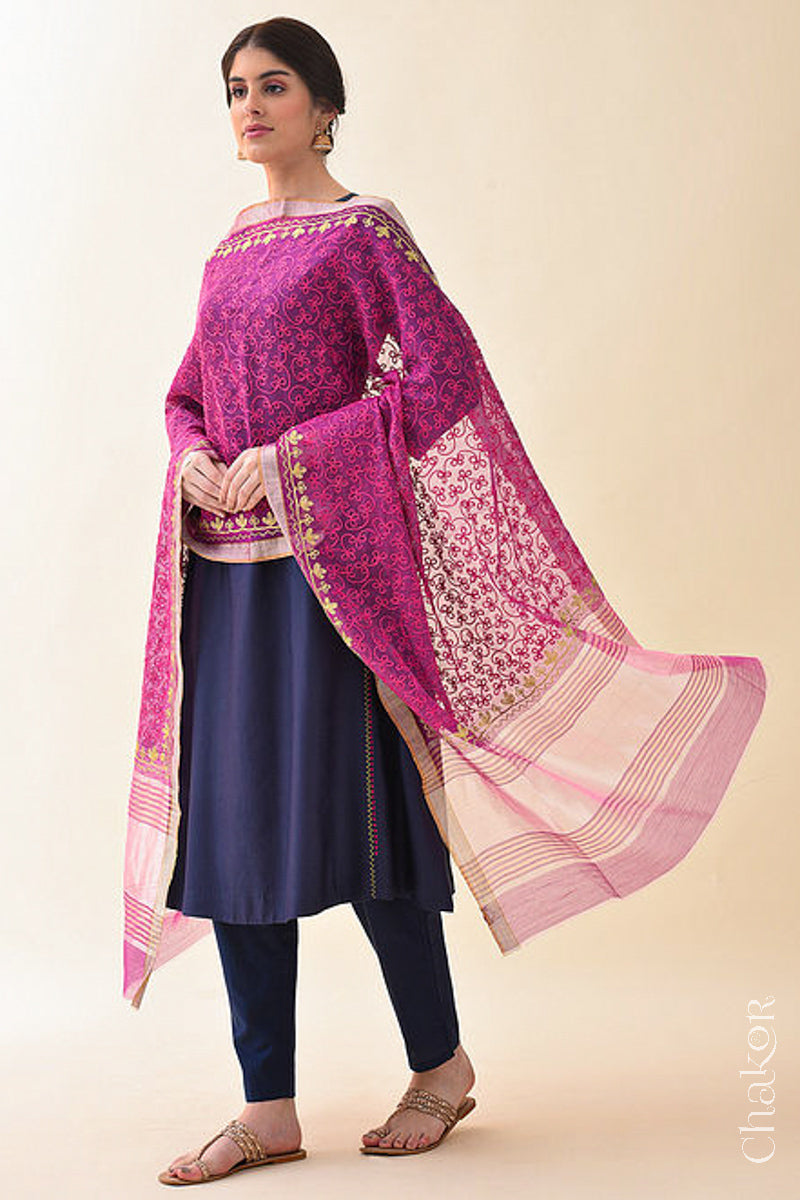 Magenta Chanderi Silk Cotton Dupatta