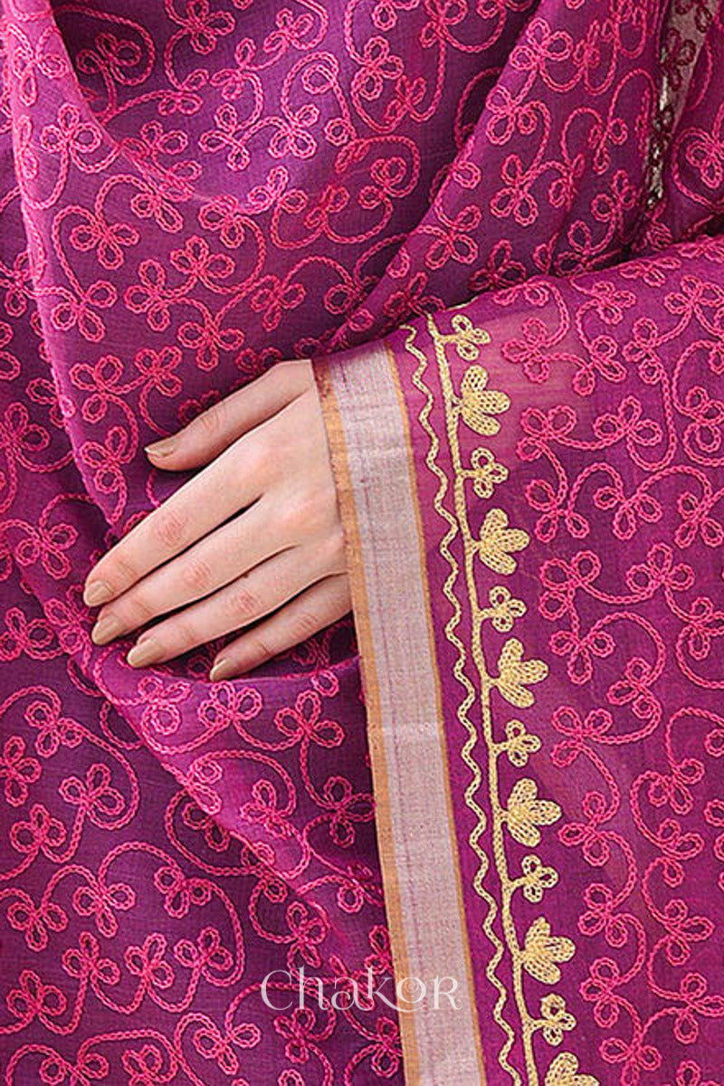 Magenta Chanderi Silk Cotton Dupatta