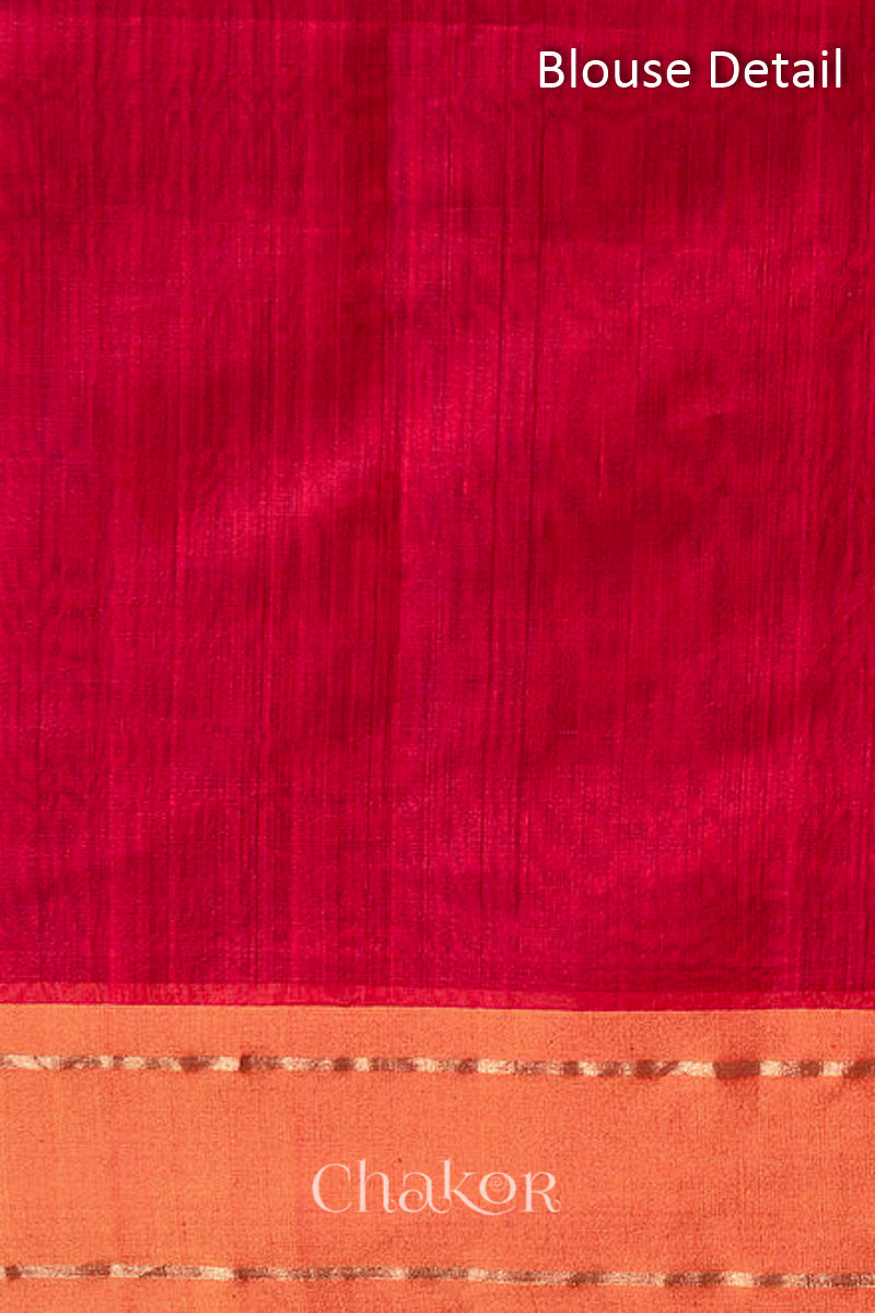 Chakor's Embroidered Red Orange Chanderi silk cotton saree with sequins.