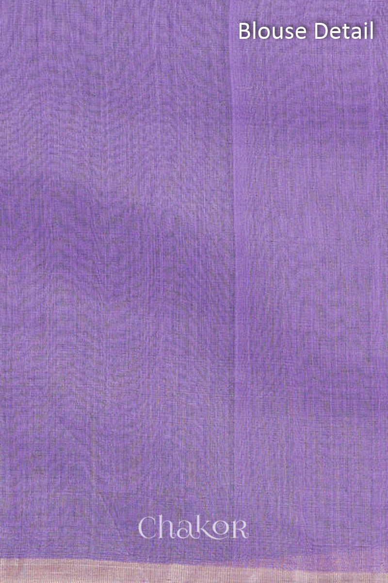 Blouse fabric detail in lavender Chanderi silk cotton with woven texture.
