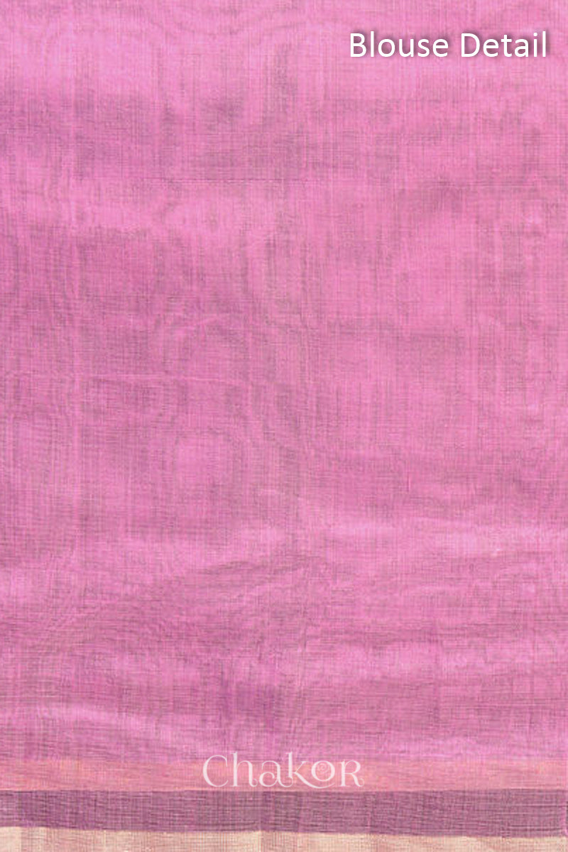 Blouse fabric detail in pink Chanderi silk cotton with woven texture.
