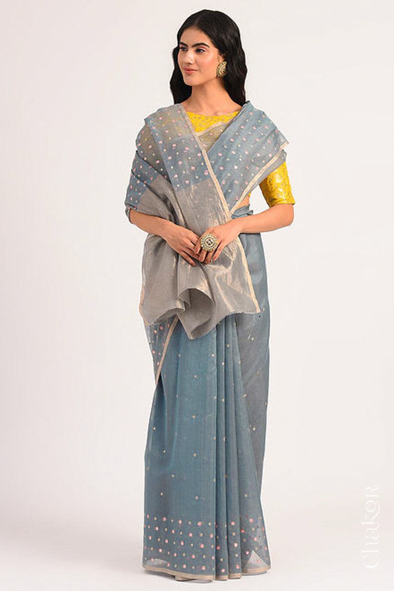 Grey Chanderi Silk Cotton Saree
