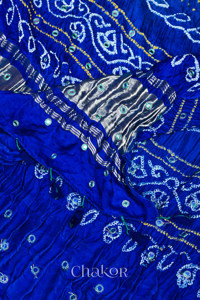 Sea Green Blue Ombre Bandhani Gaji Silk Dupatta