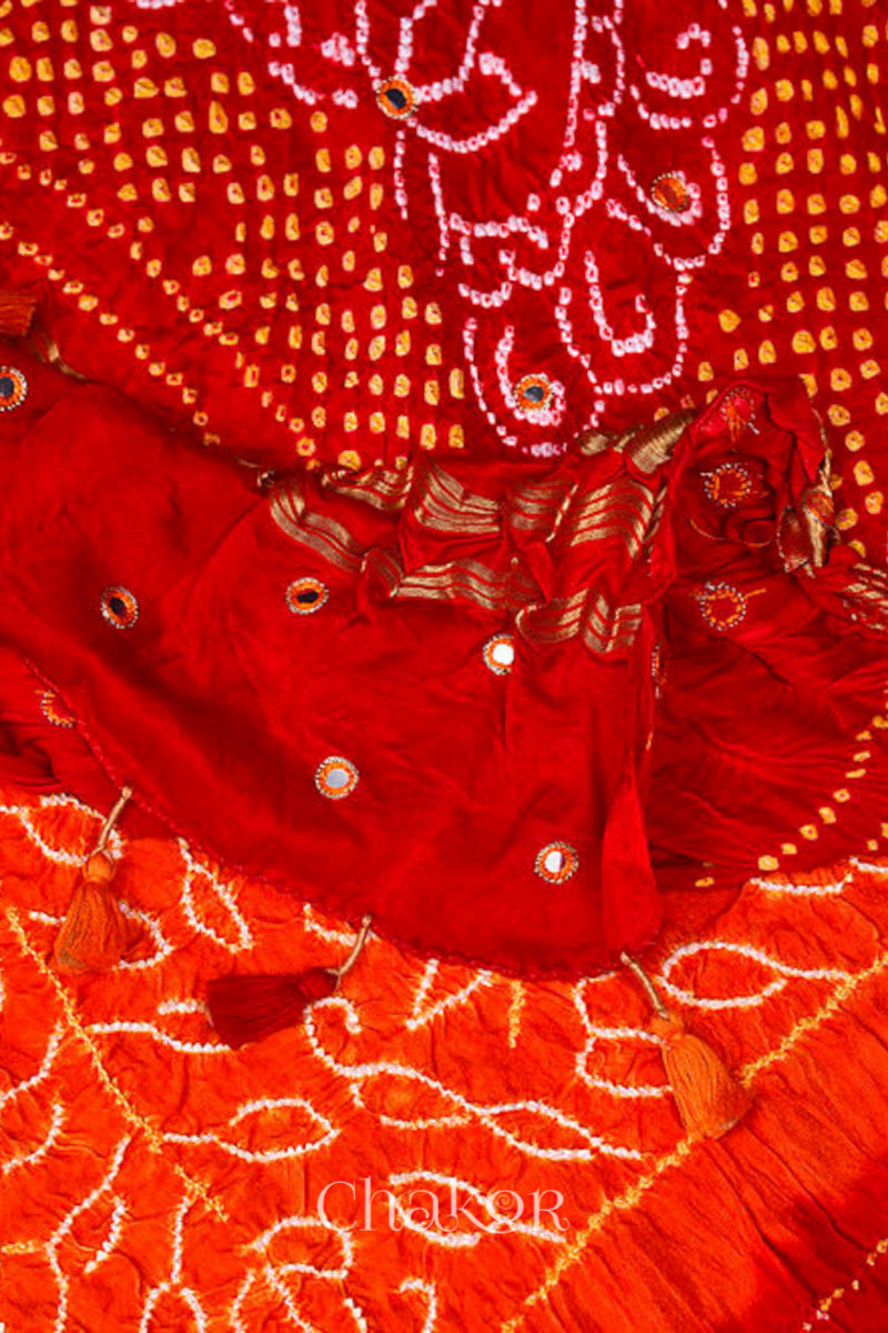 Orange Red Bandhani Gaji Silk Dupatta