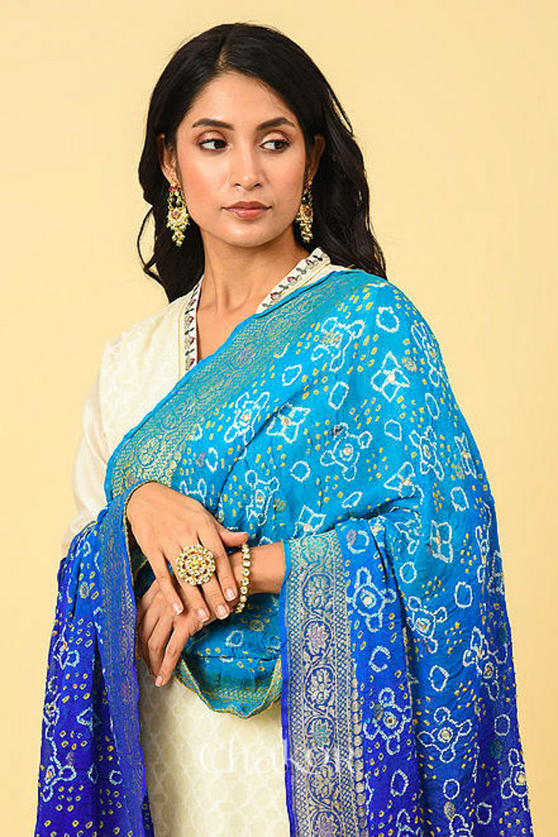 Blue Ombre Bandhani Banarasi Silk Dupatta