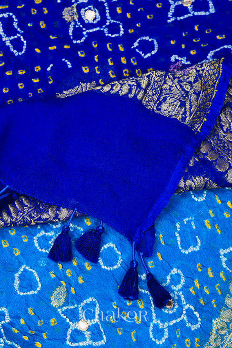 Blue Ombre Bandhani Banarasi Silk Dupatta