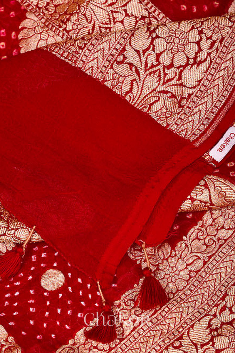 Red Gharchola Bandhani Banarasi Silk Dupatta