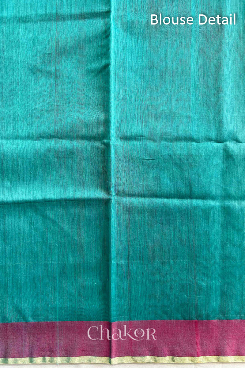 Unstitched blouse piece in matching Sea Blue Chanderi silk cotton fabric.
