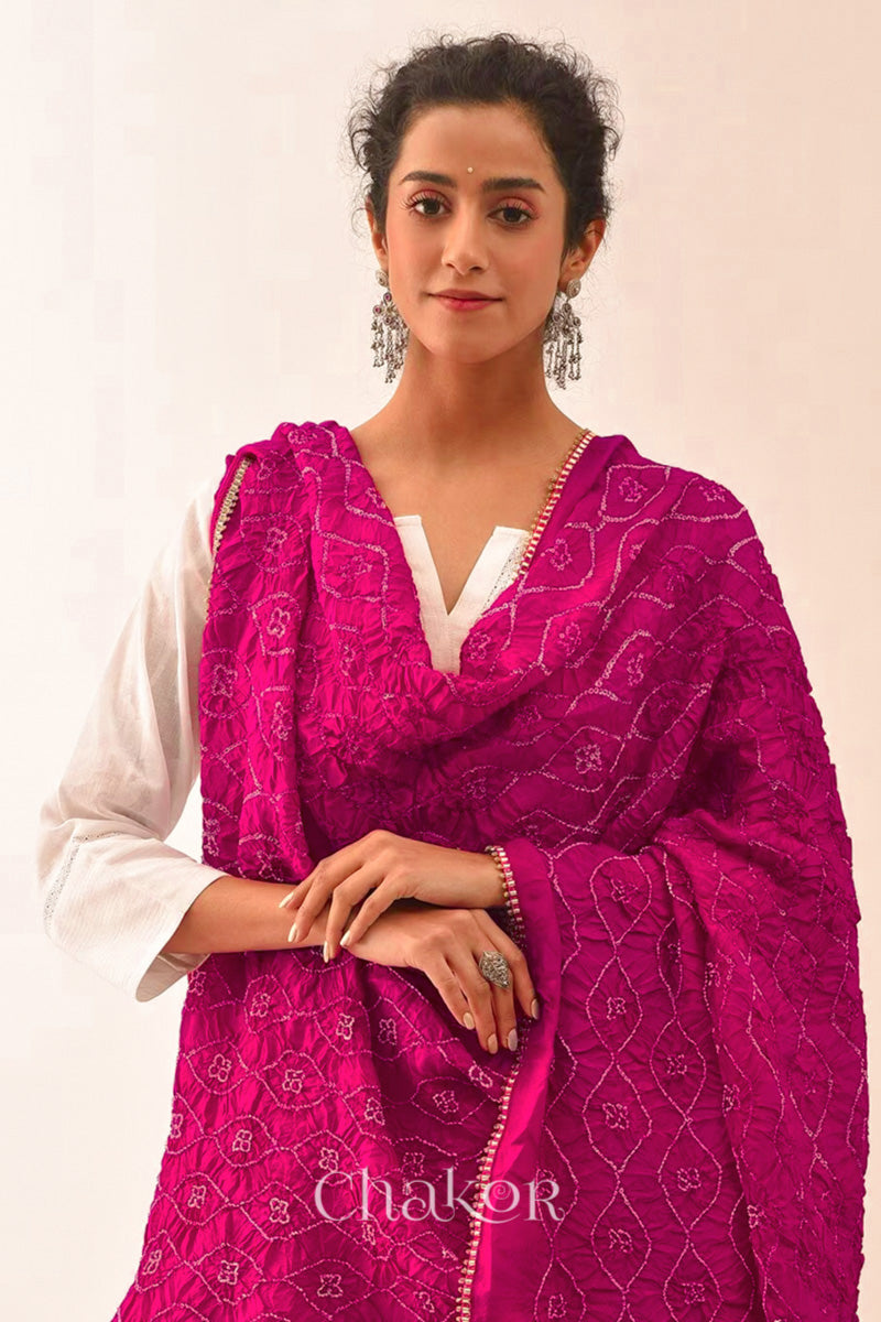 Rani Pink Bandhani Mulberry Silk Dupatta