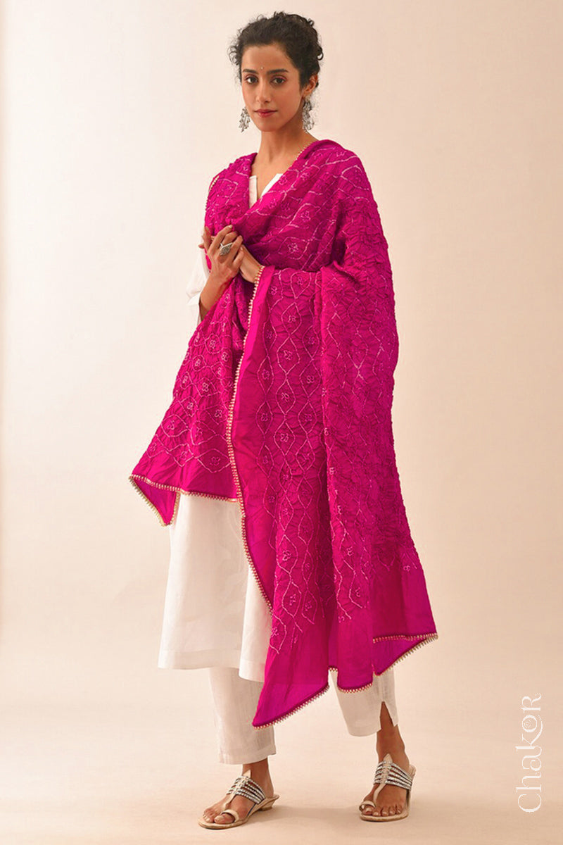 Rani Pink Bandhani Mulberry Silk Dupatta