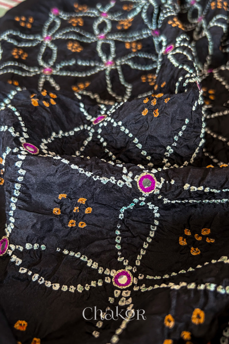 Black Bandhani Mulberry Silk Saree