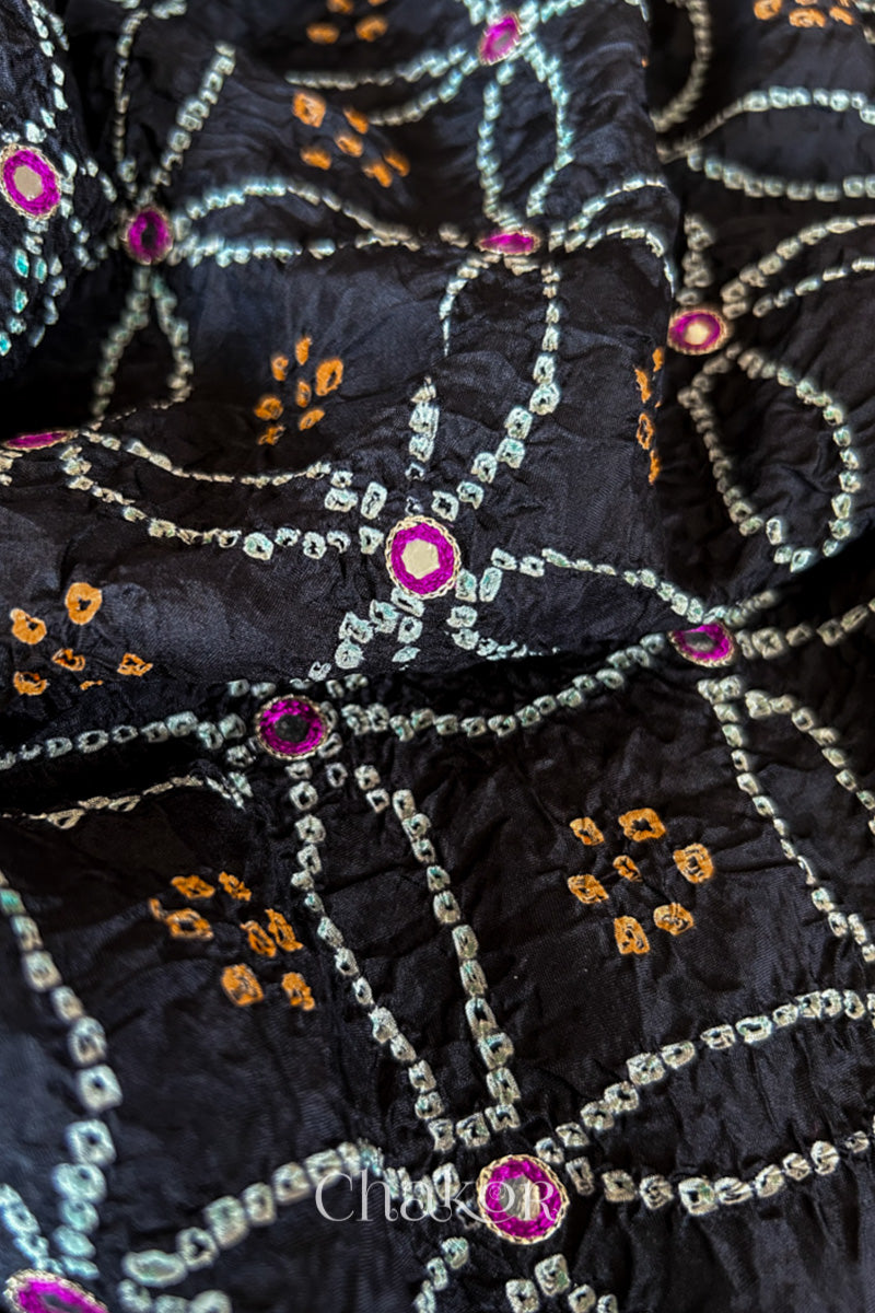 Black Bandhani Mulberry Silk Saree