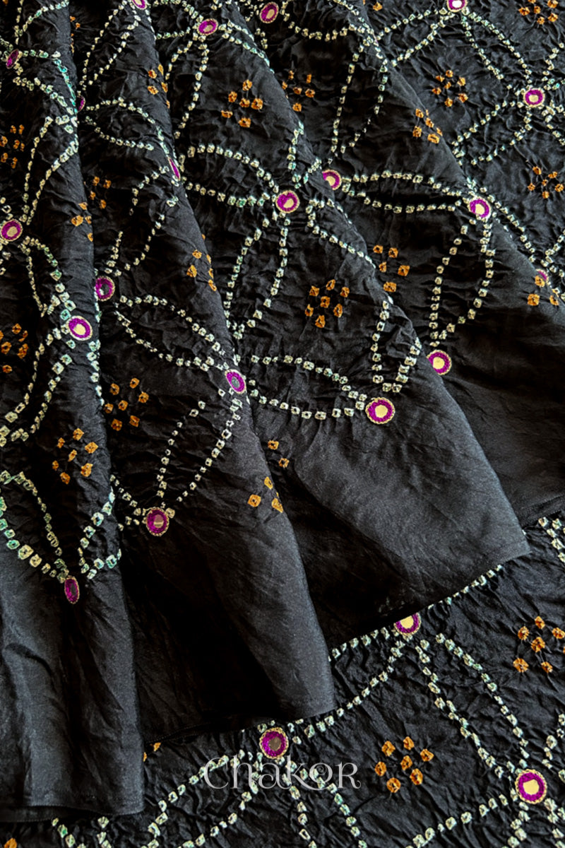 Black Bandhani Mulberry Silk Saree