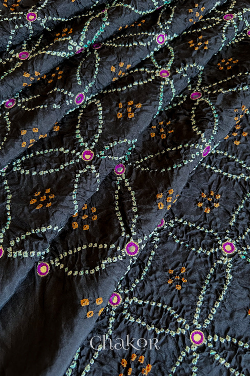 Black Bandhani Mulberry Silk Saree