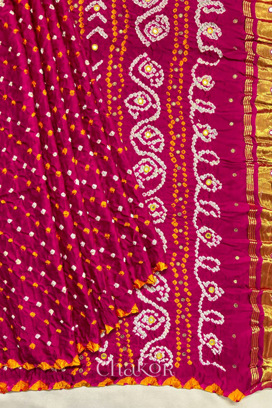 Rani Pink Bandhani Gaji Silk Saree