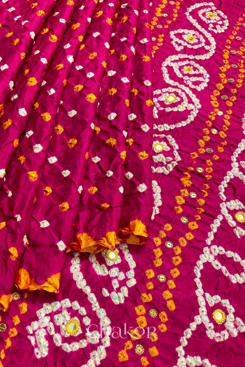 Rani Pink Bandhani Gaji Silk Saree