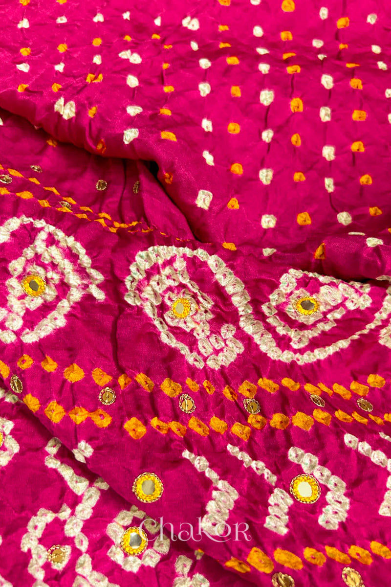 Rani Pink Bandhani Gaji Silk Saree