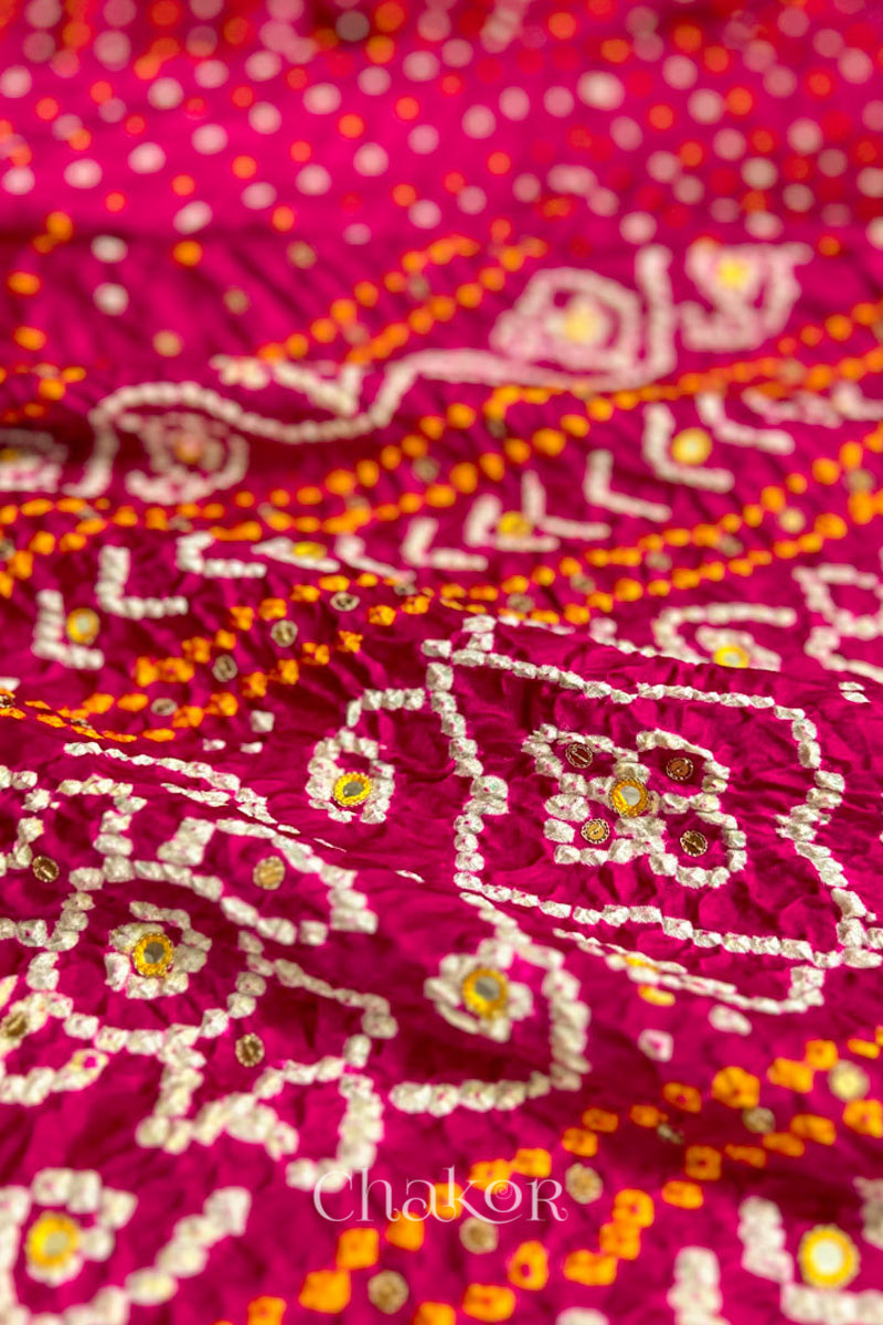 Rani Pink Bandhani Gaji Silk Saree